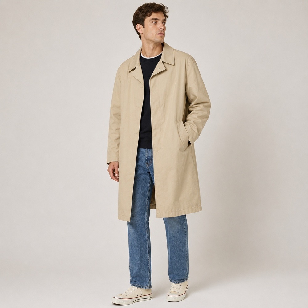 Gleneagles Vintage Tan Trench Coat Mens 40R Faux Fur Zip Out Liner Beige Mac